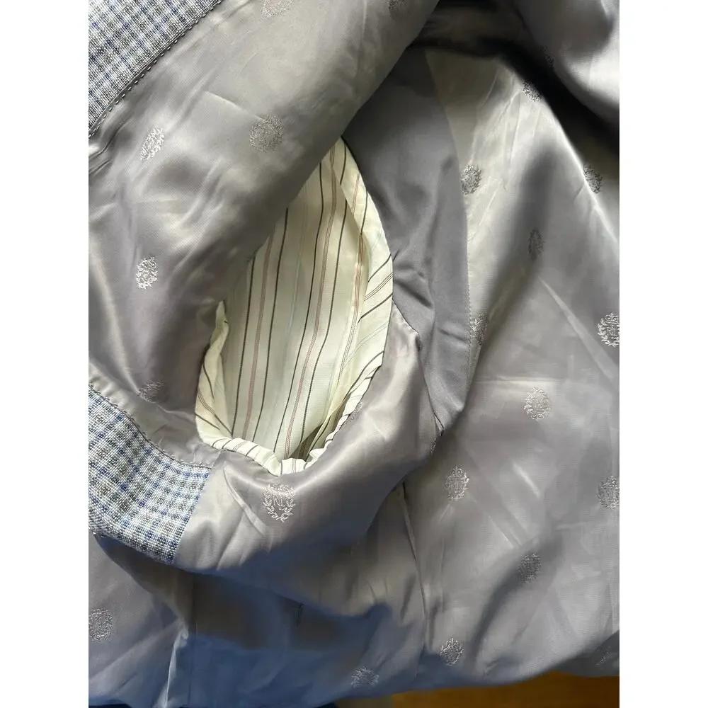 Ralph Lauren Black Label Blue Grey Plaid Sports Coat Blazer 46L